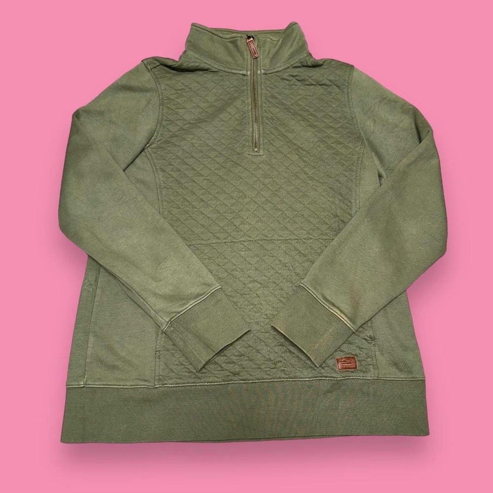 L.L. Bean Quilted 1/4 Quarter Zip Olive Green Pullover Sporty Sweater Size M